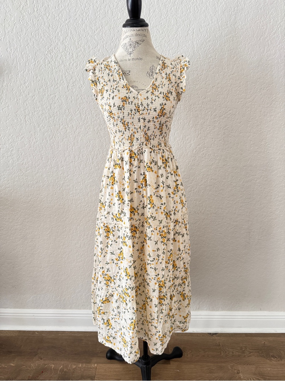 Old Navy Cream Maxi Dress with Yellow Floral Print